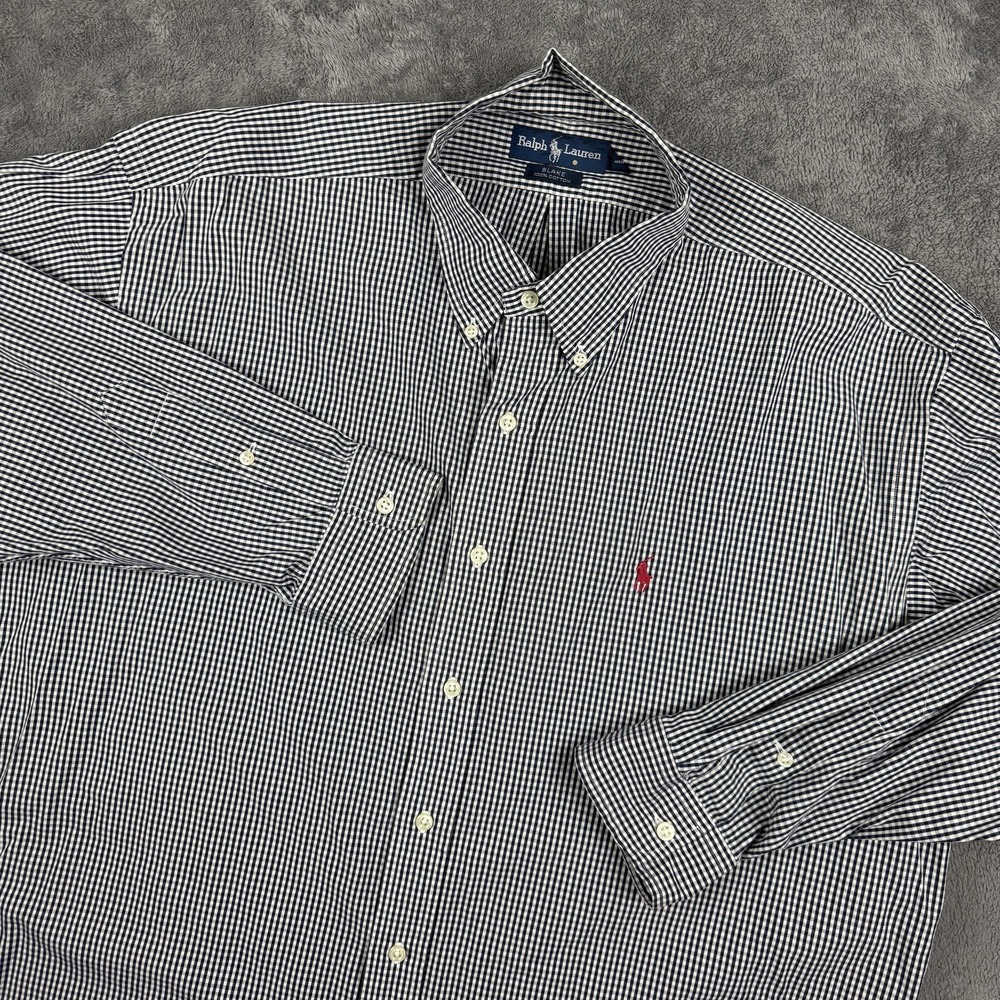VTG Ralph Lauren Button Up Shirt Mens XL Blue Gingham Blake Cotton Long Sleeve